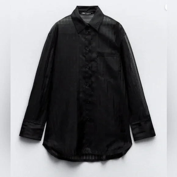 Zara OVERSIZED STRIPED ORGANZA SHIRT. Black. Size XS-S. New with Tags. - Picture 9 of 9